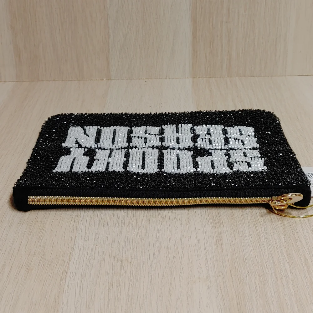 Spooky Season Beaded Halloween Pouch Clutch Black 6 1/4